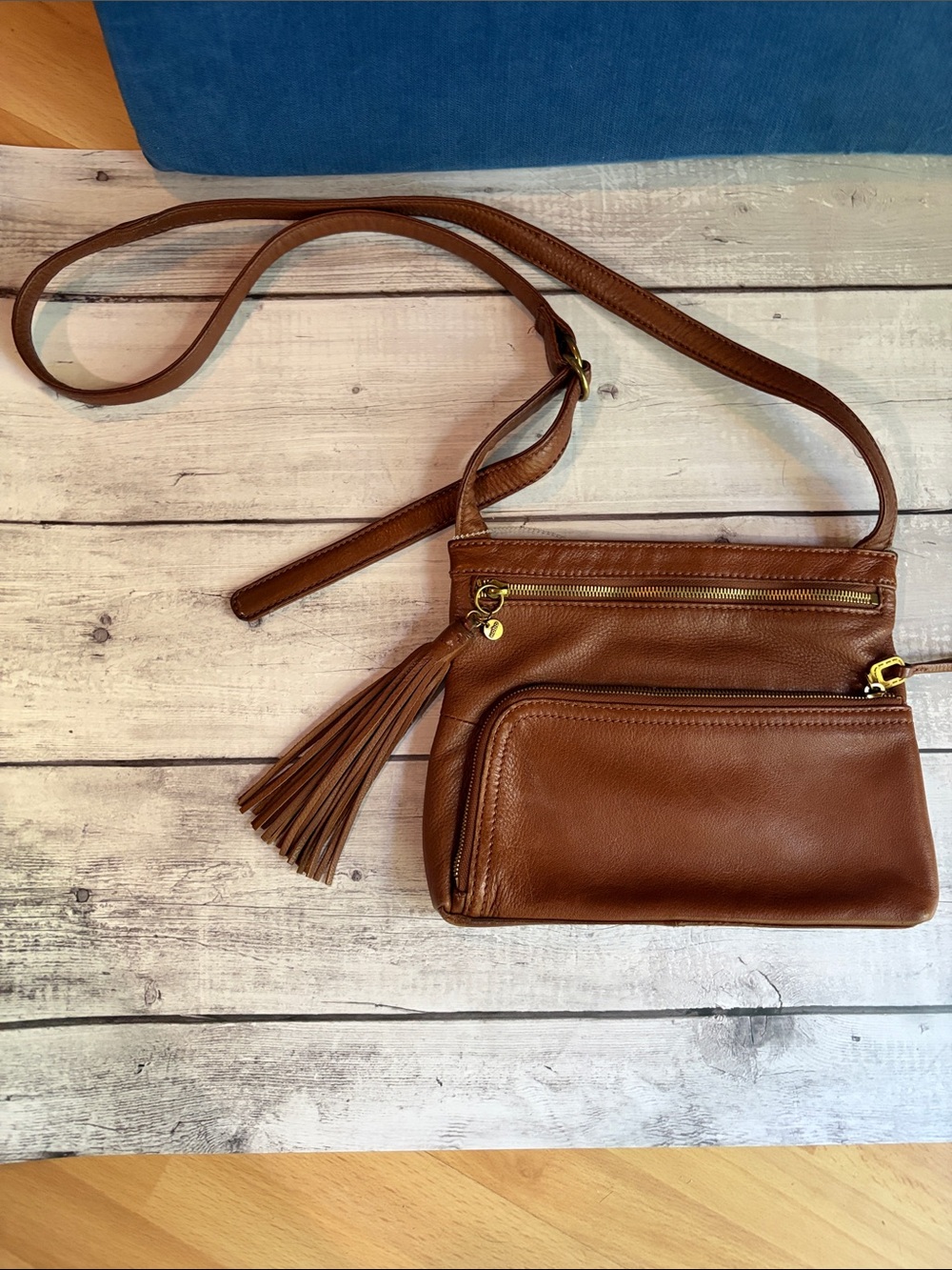 Hobo Cassie Leather Crossbody Bag with Tassel - Brown